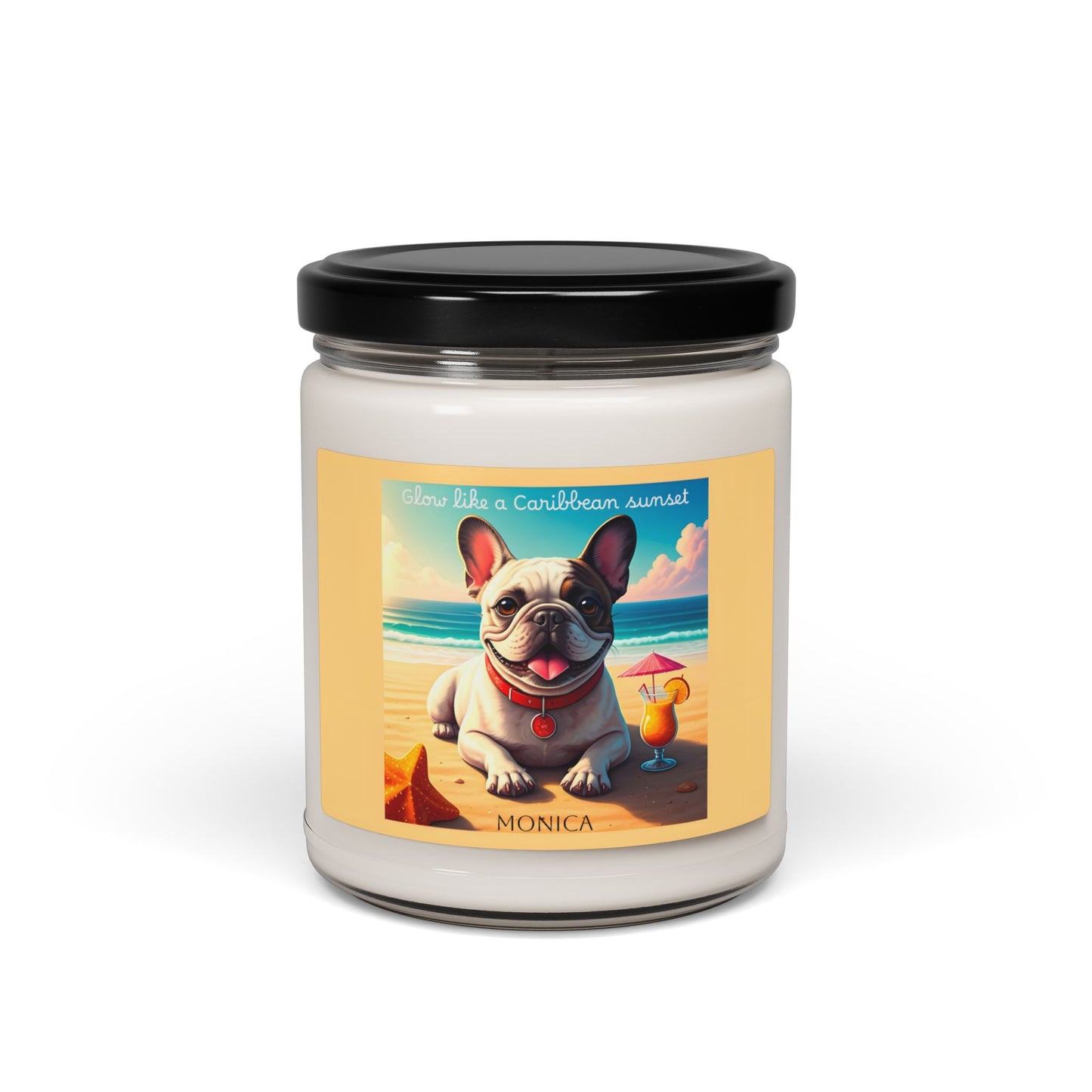 Personalized French Bulldog Caribbean Sunset Scented Soy Candle