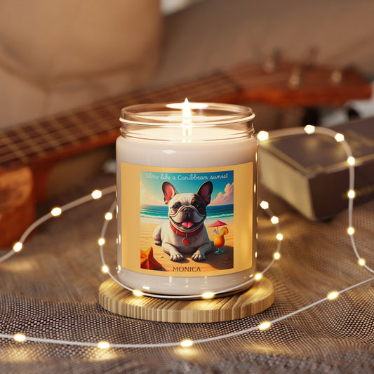 Personalized French Bulldog Caribbean Sunset Scented Soy Candle