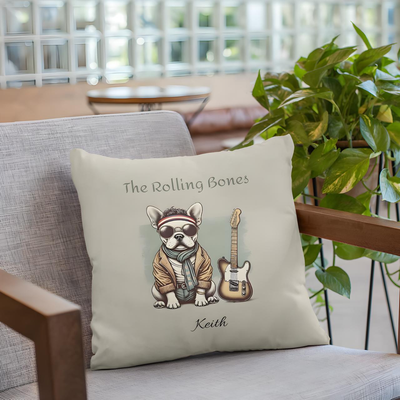 Rock 'n' Roll French Bulldog Guitarist Pillow