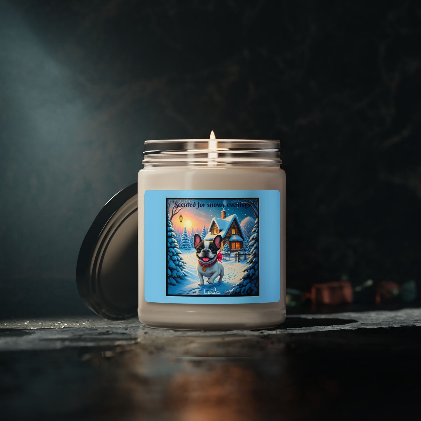 Personalized Winter French Bulldog Scented Soy Candle