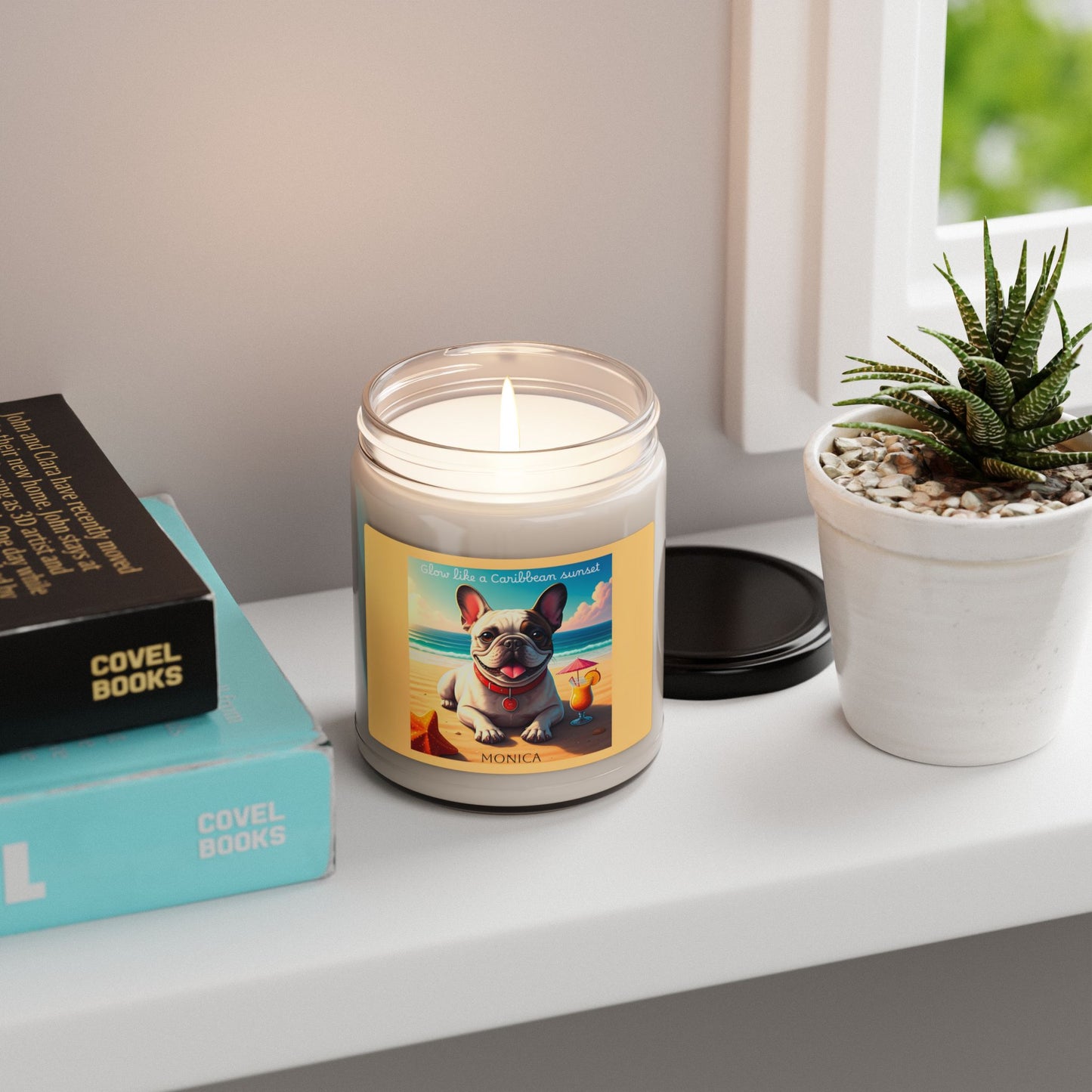 Personalized French Bulldog Caribbean Sunset Scented Soy Candle