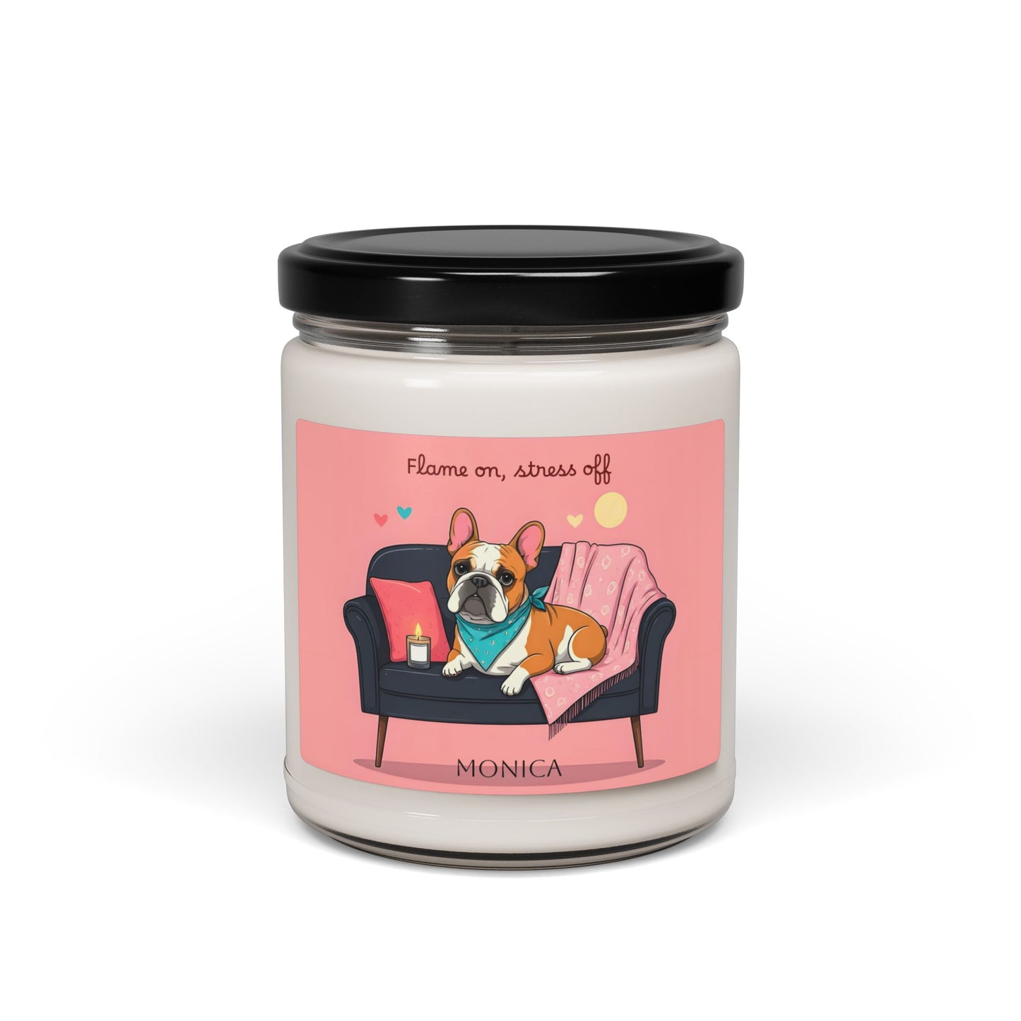 Personalized Bulldog Stress Off Scented Soy Candle