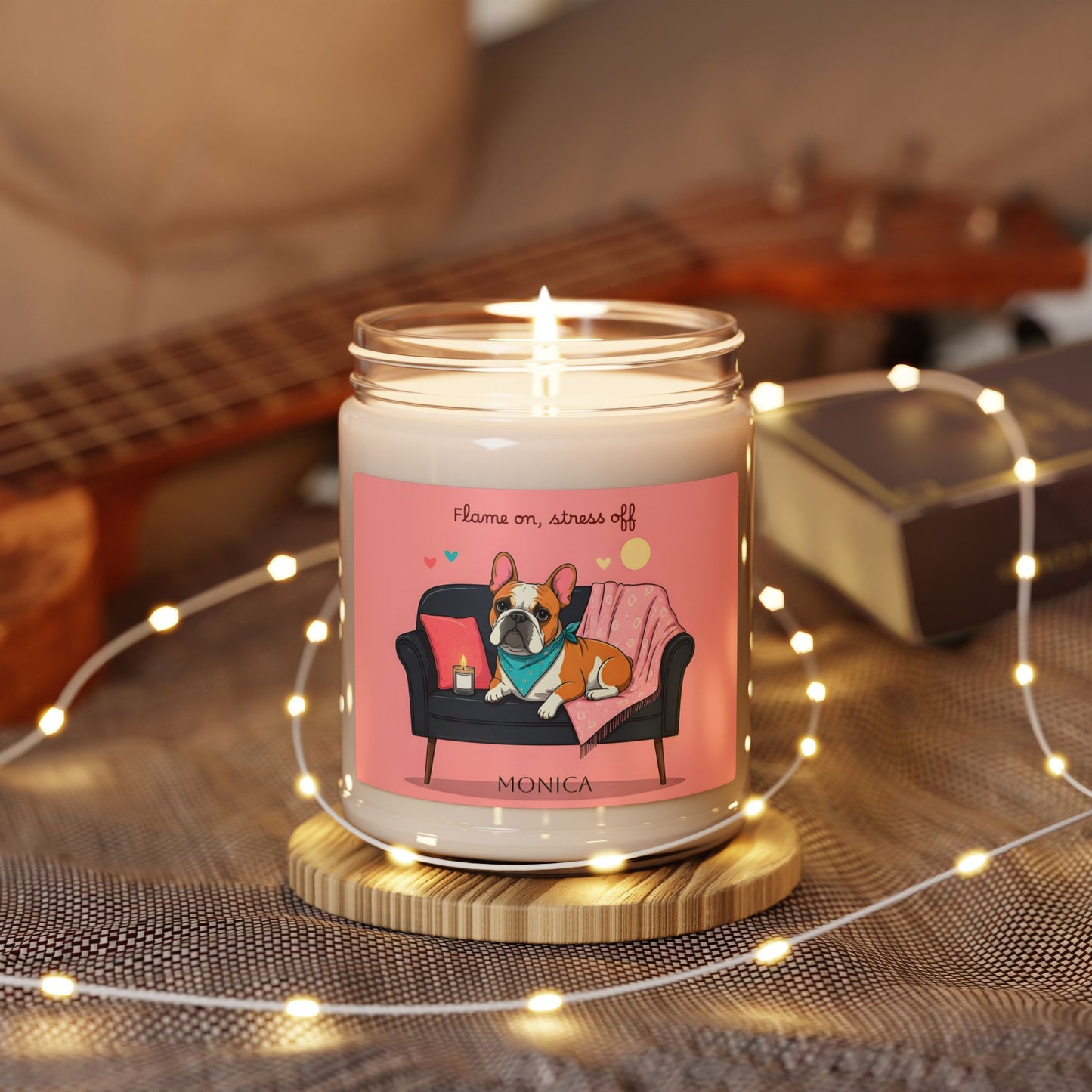 Personalized Bulldog Stress Off Scented Soy Candle
