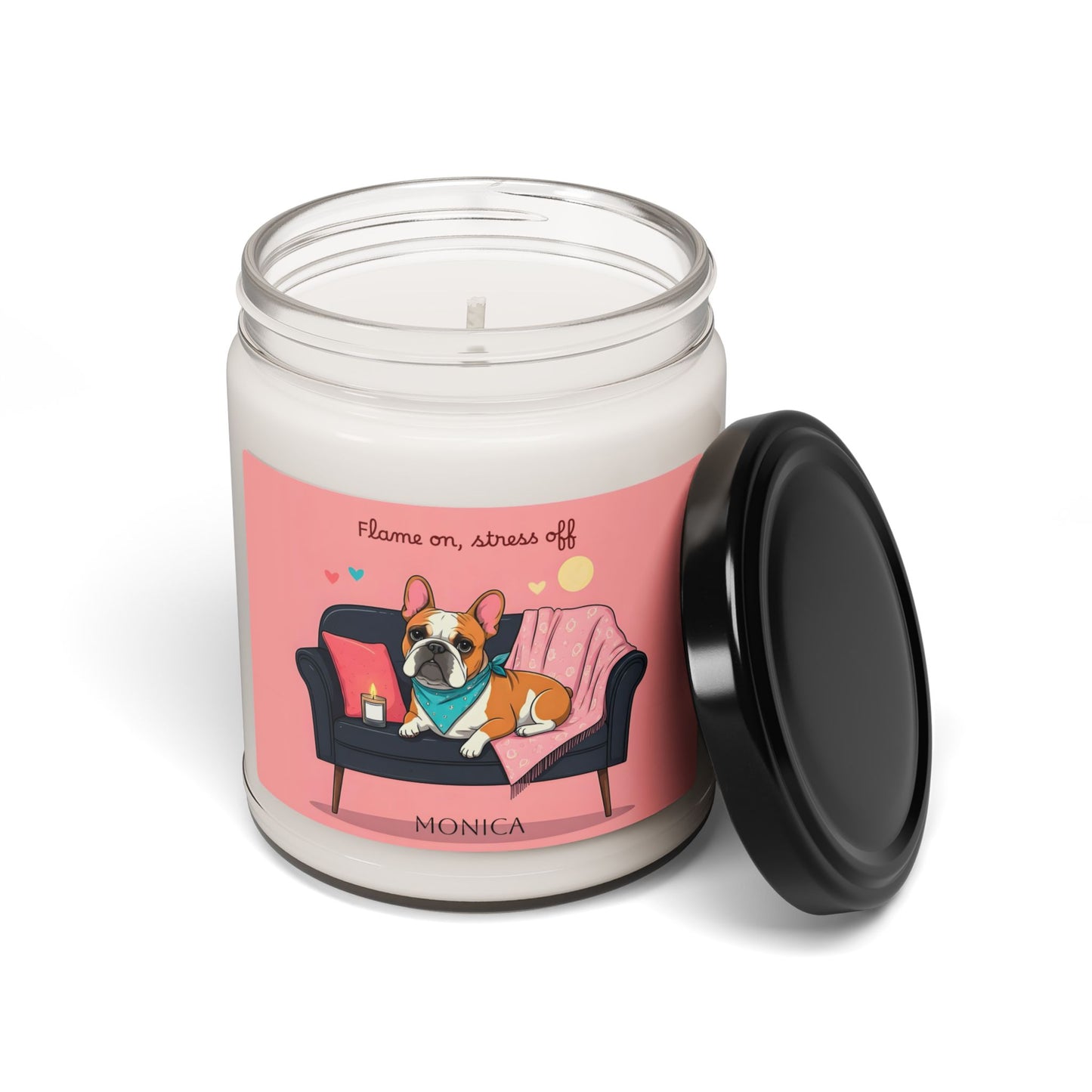 Personalized Bulldog Stress Off Scented Soy Candle