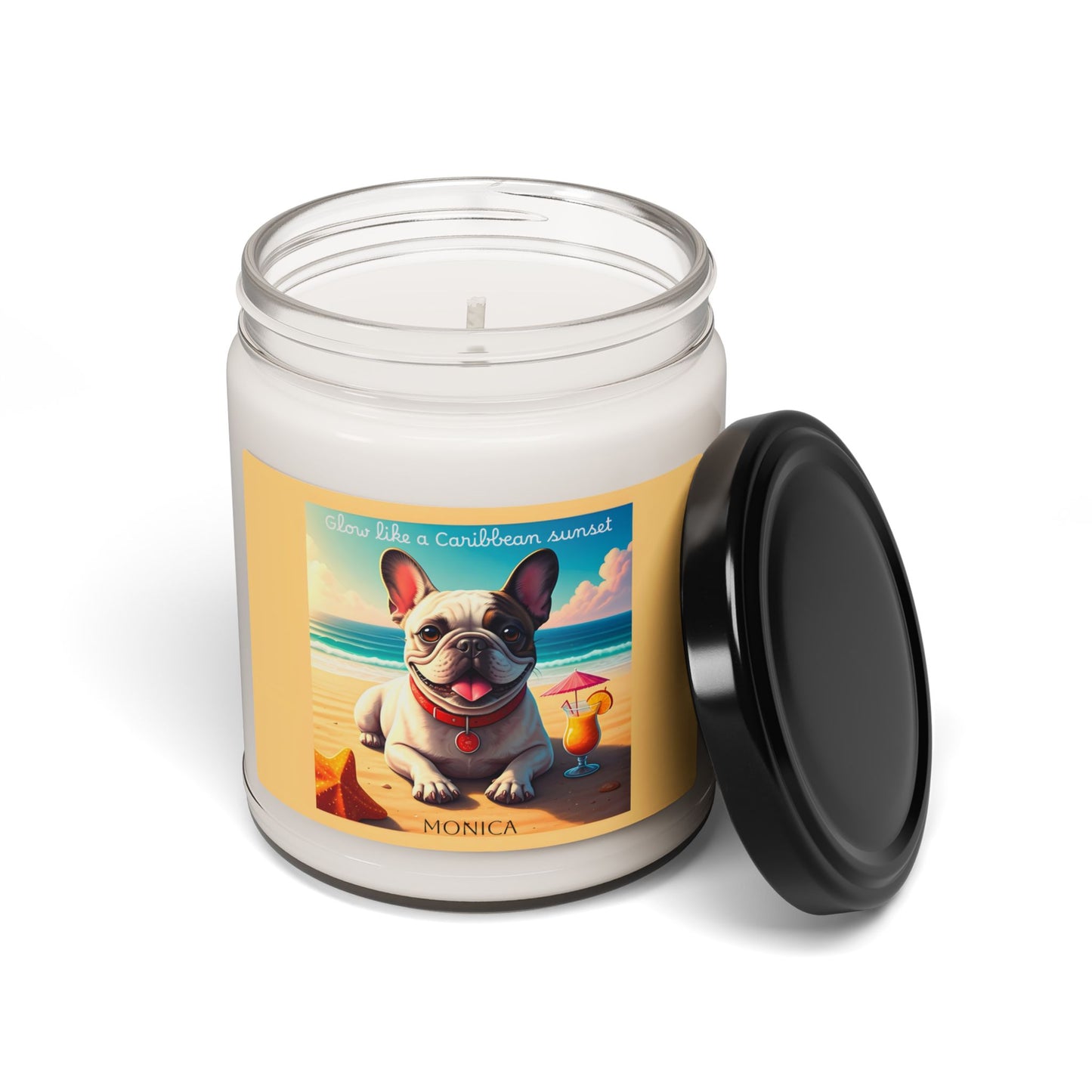Personalized French Bulldog Caribbean Sunset Scented Soy Candle