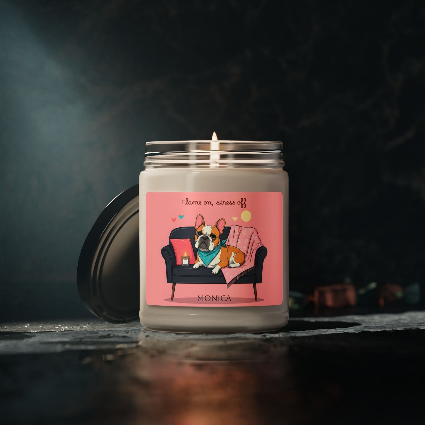 Personalized Bulldog Stress Off Scented Soy Candle