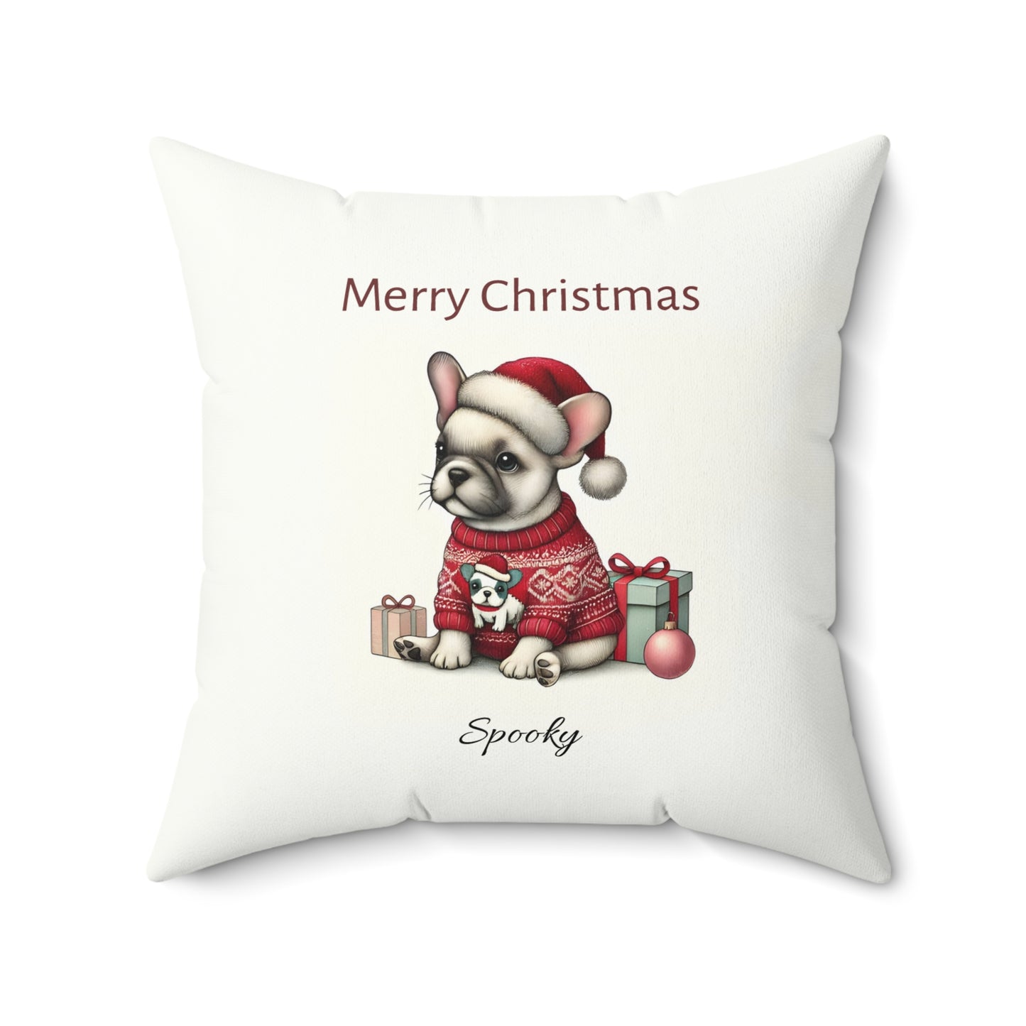 Merry Christmas French Bulldog Pillow