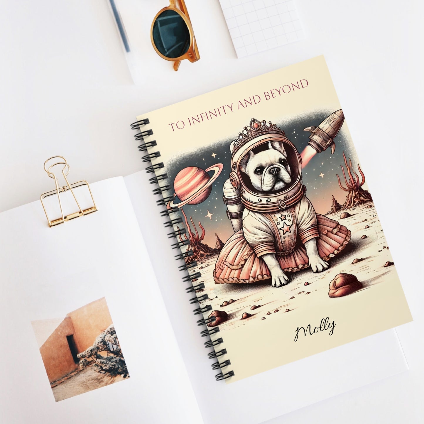 Space French Bulldog Astronaut Spiral Notebook