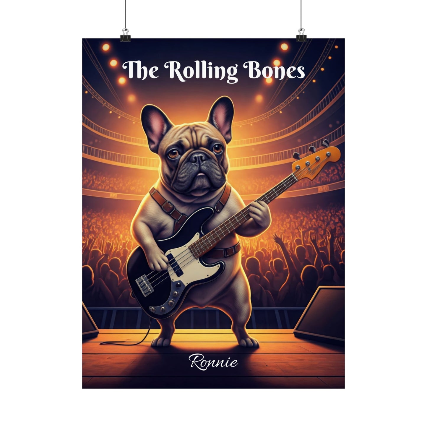 Rocking French Bulldog Guitarist Vertical Poster